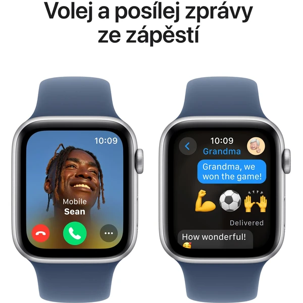 Apple Watch SE (2024) 44mm Strieborný hliník s denimovým športovým remienkom S/M - Inteligentné hodinky - Obrázok L6Q7000K01