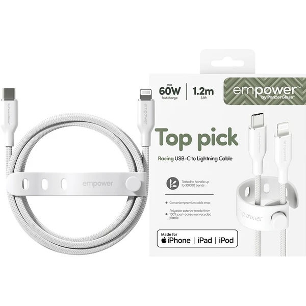 PanzerGlass USB-C/Lightning napájací kábel 60W 1,2m biely - Káble a redukcie - Obrázok L73J000K01