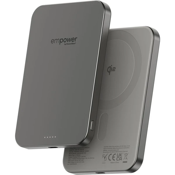 PanzerGlass® empower bezdrôtová Qi2 powerbanka 5000 mAh, MagSafe, sivá - Powerbanky - Hlavný obrázok