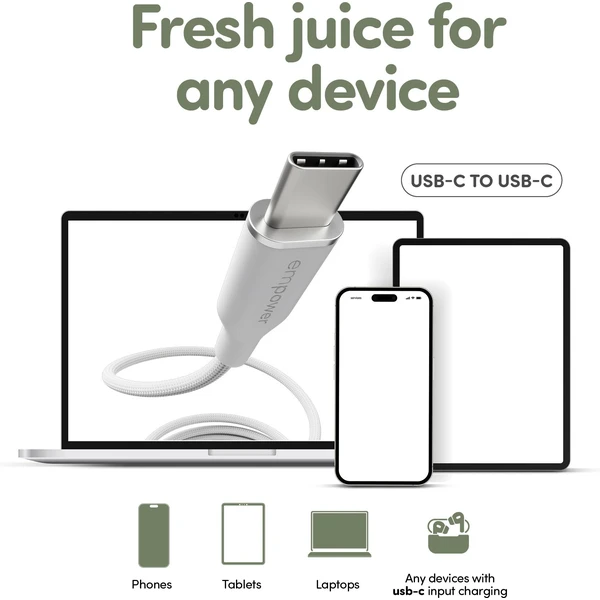 PanzerGlass USB-C/USB-C napájací kábel 60W 1,2 m biely - Káble a redukcie - Obrázok LA3J000K01