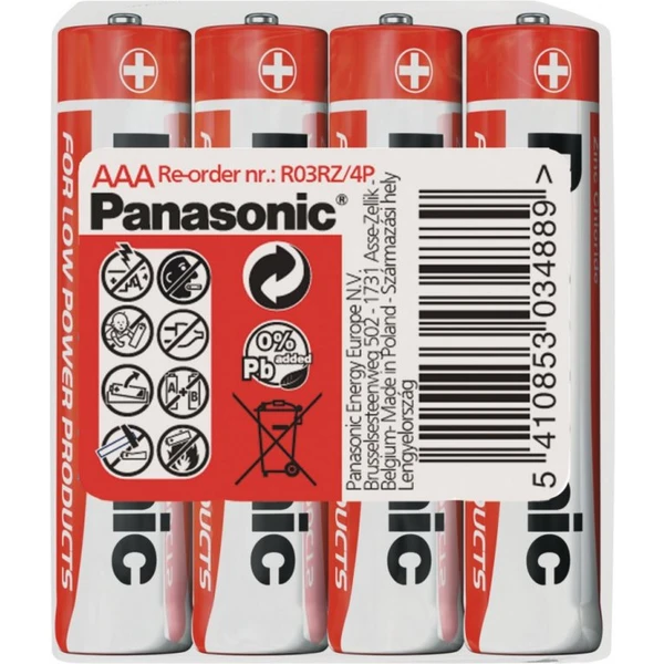 Panasonic Red Zinc AAA zinkouhlíková batéria (4ks) - Batérie - Hlavný obrázok