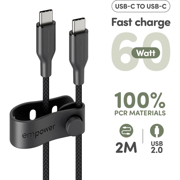 PanzerGlass USB-C/USB-C napájací kábel 60W 2m čierny - Káble a redukcie - Obrázok LB3J000K01