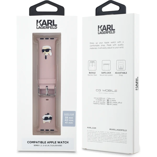 Karl Lagerfeld Karl and Choupette Head NFT remienok pre Apple Watch 38/40/41 ružový - Remienky - Obrázok LCN5000J01
