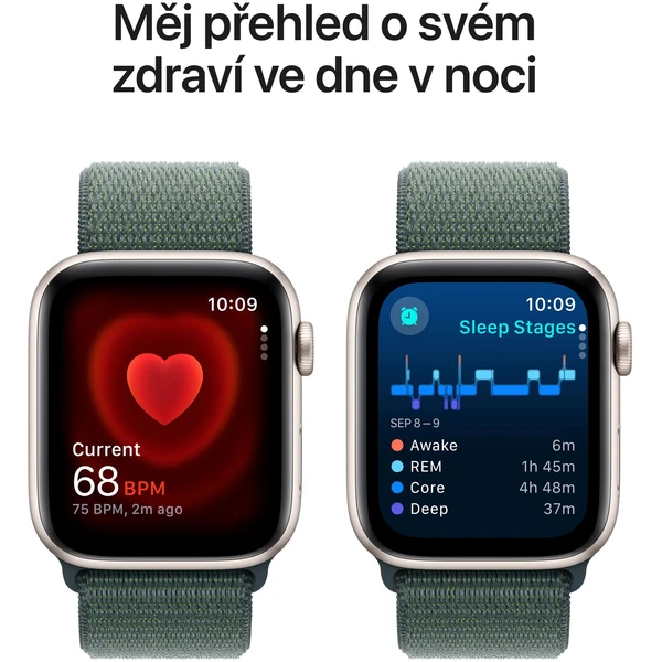Apple Watch SE (2024) Cellular 44mm Hviezdne biely hliník s jazerne zeleným prevliekacím remienkom - Inteligentné hodinky - Obrázok LHQ7000K01