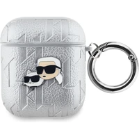 Karl Lagerfeld PU Embossed Karl and Choupette Heads Puzdro pre AirPods 1/2 Silver - Puzdra