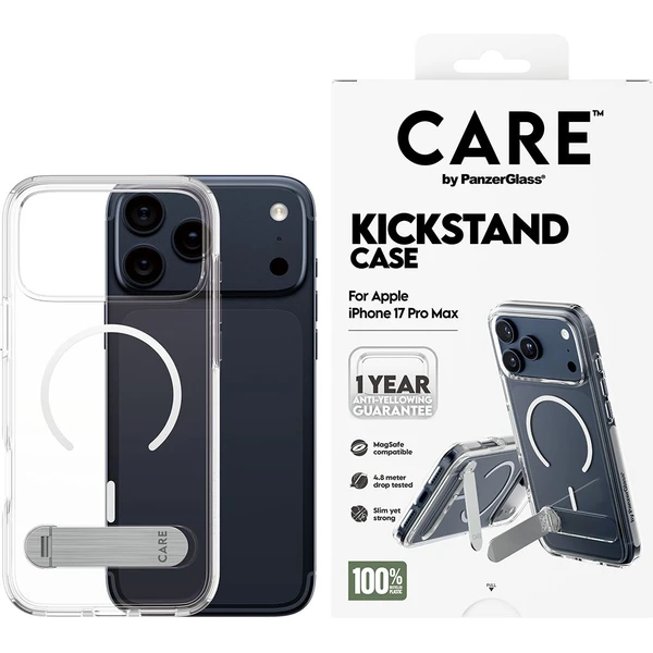 PanzerGlass® CARE Kickstand kryt s MagSafe Apple iPhone 17 Pro Max strieborný/biely - Puzdra - Obrázok LJDH000K01