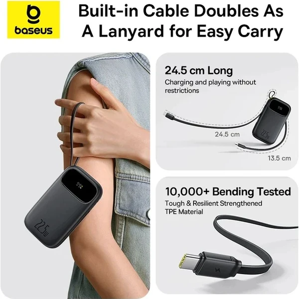Baseus EnerFill FC31 Qpow 3 20000mAh powerbanka, 22,5W, s káblom USB-C a Lightning čierna - Powerbanky - Obrázok LMBQ000K01