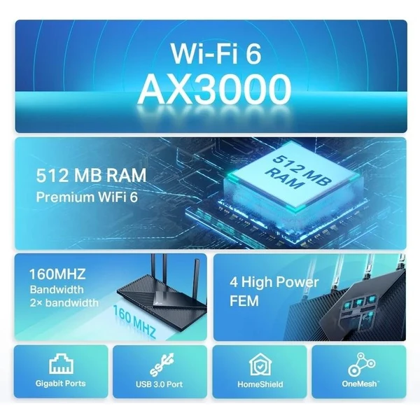 TP-LINK Archer AX55 Wi-Fi 6 router čierny - Wi-Fi routery - Obrázok LN9T600301