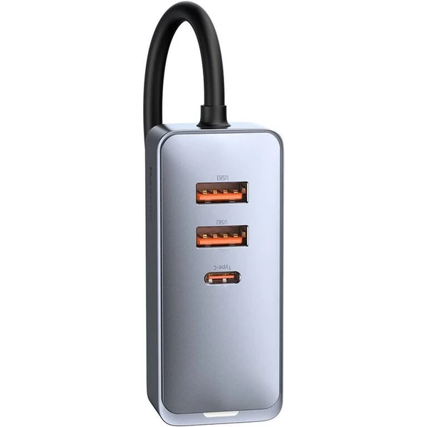 Baseus Rýchlonabíjačka do auta 3xUSB/1xUSB-C120W s predlžovacím káblom 1,5m šedý - Nabíjačky - Obrázok LNS5000N01