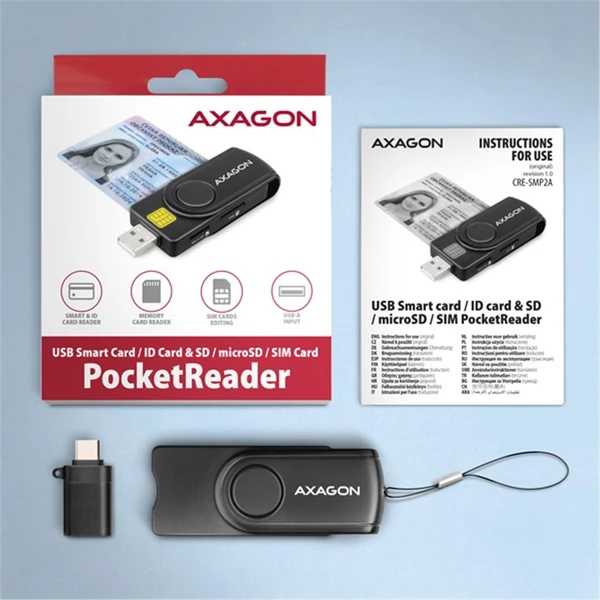 AXAGON CRE-SMP2A, USB-A PocketReader 4-slot čítačka Smart card (eObčanka) + SD/microSD/SIM - Čítačky čipových kariet - Obrázok LOS6000701