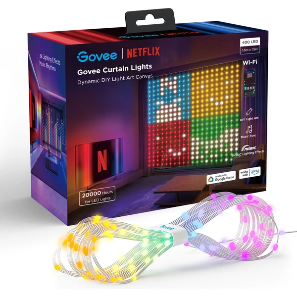 Govee Netflix RGBIC svetelný záves 400 LED - 1,5 x 1,5m - Inteligentné osvetlenie - Hlavný obrázok