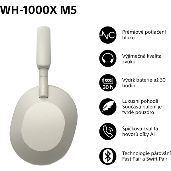Sony WH-1000XM5 bezdrôtové slúchadlá strieborné - Slúchadlá - Obrázok LT2H000K01