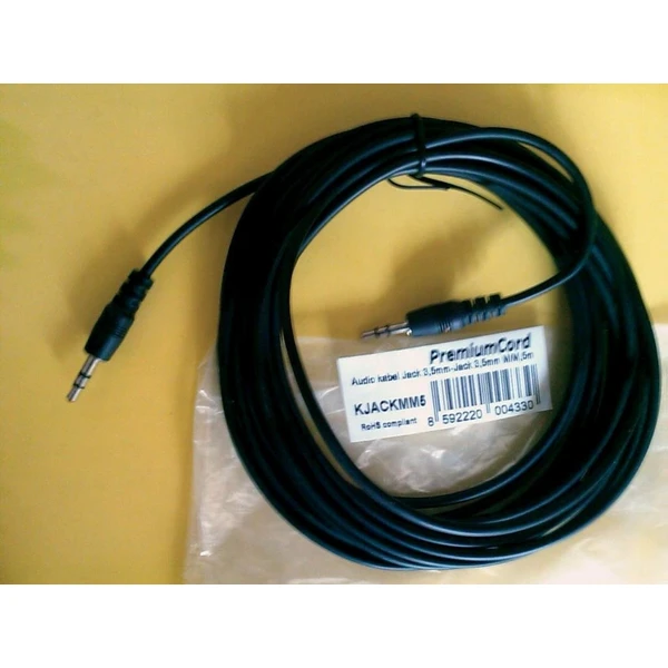PremiumCord 3,5 mm/3,5 mm prepojovací kábel 5 m čierny - Káble a redukcie - Obrázok LVSU000501