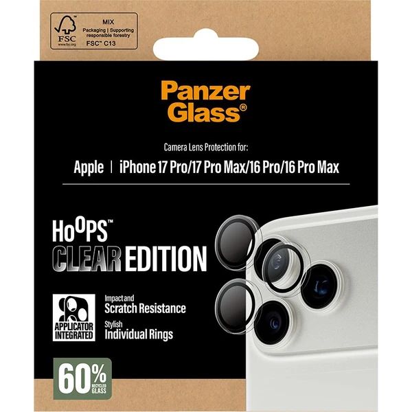 PanzerGlass® Hoops sklá Apple iPhone 17 Pro/16 Pro/15 Pro/17 Pro Max/16 Pro Max/15 Pro Max číre - Ochranné fólie a sklo - Obrázok LWEH000K01