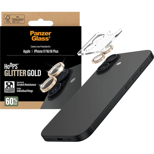 PanzerGlass® Hoops skla Apple iPhone 17/16/16 Plus trblietavo zlaté - Ochranné fólie a sklo - Obrázok LYEH000K01