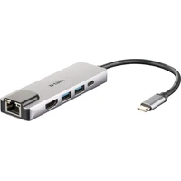 D-Link 5v1 USB-C Hub PD 60W strieborný - USB huby