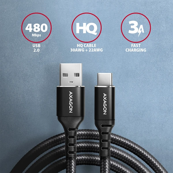 AXAGON BUCM-AM15AB kábel USB-C - USB-A 1.5m čermý - Káble - Obrázok M0P0000K01