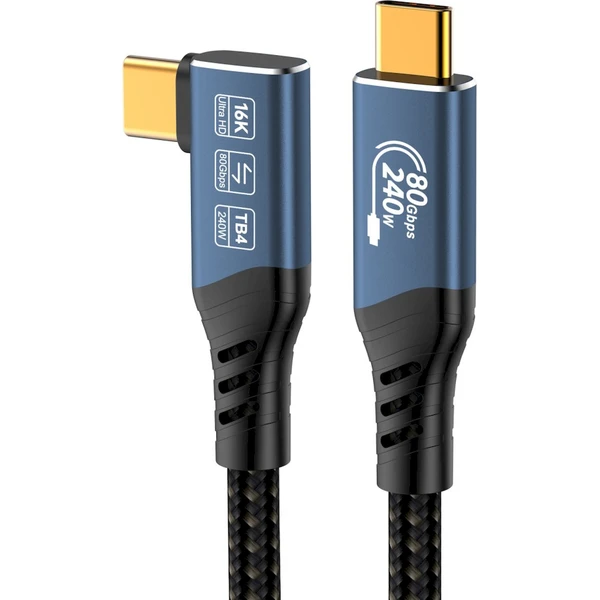 PremiumCord USB4 2.0 80Gbps 16K@60Hz 240W Thunderbolt 4 zahnutý kábel 1m - Káble a redukcie - Obrázok M1HR000K01