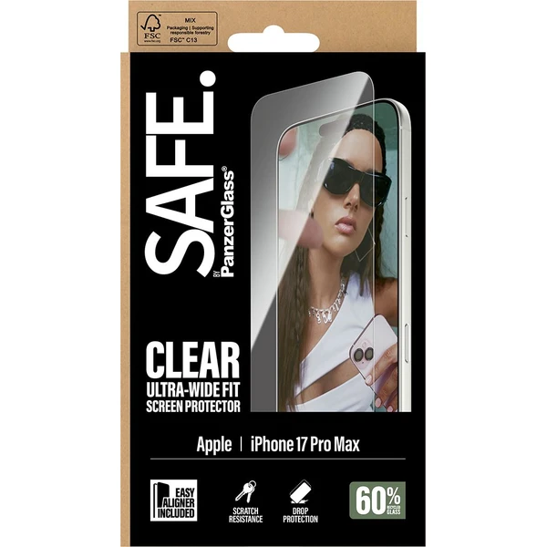 PanzerGlass® SAFE Ultra-Wide Fit sklo Apple iPhone 17 Pro Max s inštalačným rámčekom - Ochranné fólie a sklo - Obrázok M1KH000K01