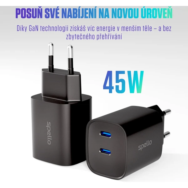 Spello ForceBoost GaN 45W nabíjací adaptér čierny - Nabíjačky - Obrázok M1LL000K01