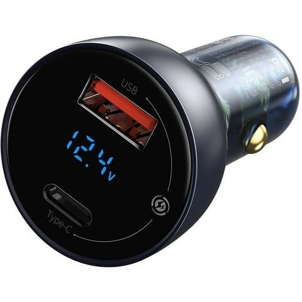 BASEUS car charger USB A + Type C s digitálnym displejom PD3.0 QC4.0 5A 65W CCKX-C0A/VCKX65C dark bl - Nabíjačky - Obrázok M1T5000N01