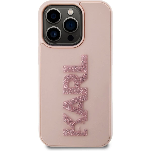 Karl Lagerfeld 3D Rubber Glitter Logo Karl Zadný Kryt pre iPhone 15 Pro Max Pink - Puzdra - Obrázok M2X4000701