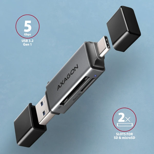 AXAGON CRE-DAC USB-C + USB-A MINI čítačka kariet - Čítačky pamäťových kariet - Obrázok M3P0000K01