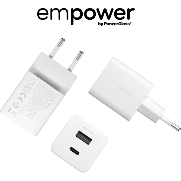 PanzerGlass® empower nabíjačka Turbo GaN (35 W) 1x USB-C + 1x USB-A, biela - Nabíjačky - Obrázok M53J000K01