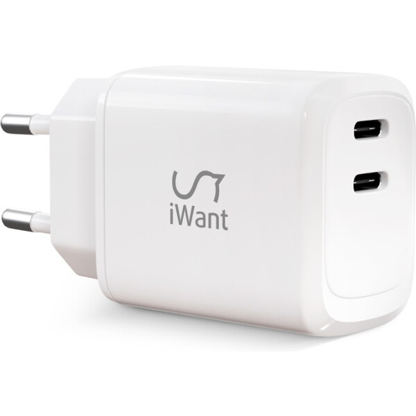 iWant dvojitá USB-C nabíjačka 45W biela