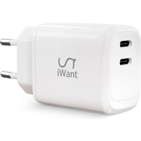 iWant dvojitá USB-C nabíjačka 45W biela - Nabíjačky - Hlavný obrázok