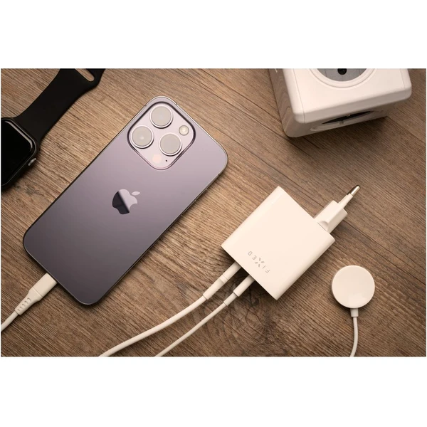 FIXED nabíjačka s 2x USB-C výstupom, PD, 65W, biela - Nabíjačky - Obrázok M5Q4000701