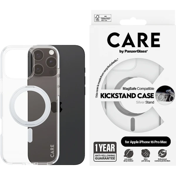 PanzerGlass® CARE kryt Apple iPhone 16 Pro Max MagSafe KickStand číry/sivý - Puzdra - Obrázok M608000P01