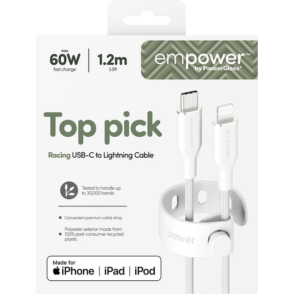 PanzerGlass USB-C/Lightning napájací kábel 60W 1,2m biely - Káble a redukcie - Obrázok M73J000K01