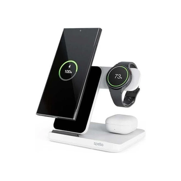 Spello 3in1 bezdrôtový nabíjací stojan pre Samsung biely - Nabíjačky - Obrázok M7A6G00101