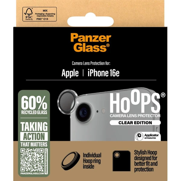 PanzerGlass® Hoops® Apple iPhone 17e/16e priehľadný ochranný krúžok na objektív fotoaparátu - Ochranné fólie a sklo - Obrázok M8GD000J01