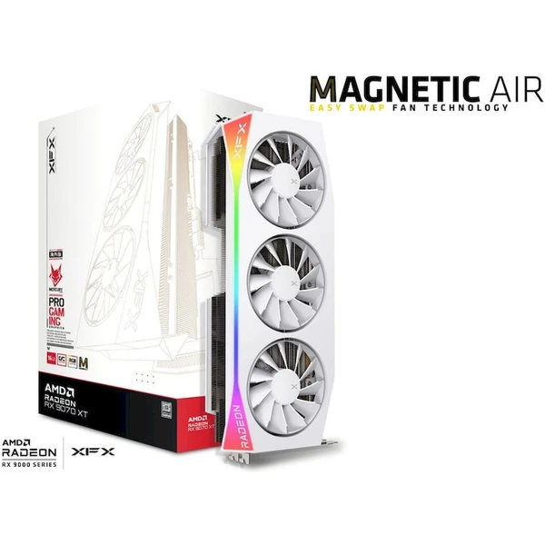 XFX Mercury AMD Radeon RX 9070 XT OC 16GB GDDR6, Magnetic Air Edition RGB white - Grafické karty - Obrázok M8LE000L01