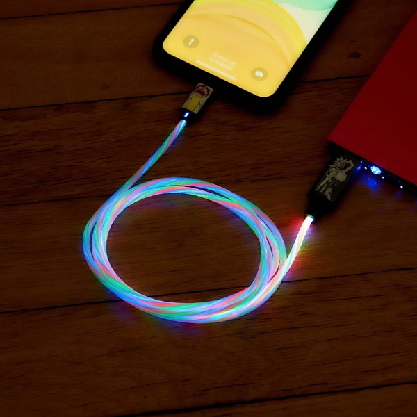 Lazerbuilt Rick & Morty - Šok! USB-A/USB-C svietiaci napájací kábel 10W 1,2m biely - Káble a redukcie - Obrázok MA7H000K01