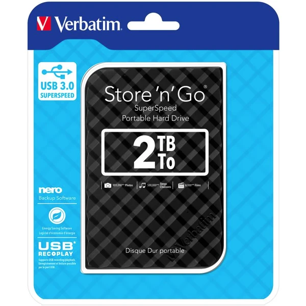 VERBATIM Store 'n' Go HDD 2TB USB 3.0 SuperRYCHOTADIS_Kd GEN2 čierny - Pevné disky - Obrázok MBL8700301