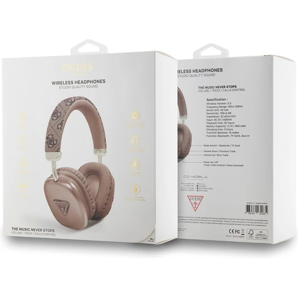 Guess PU Leather 4G Triangle Logo Bluetooth Stereo Headphone hnedé - Slúchadlá - Obrázok MDR2000N01