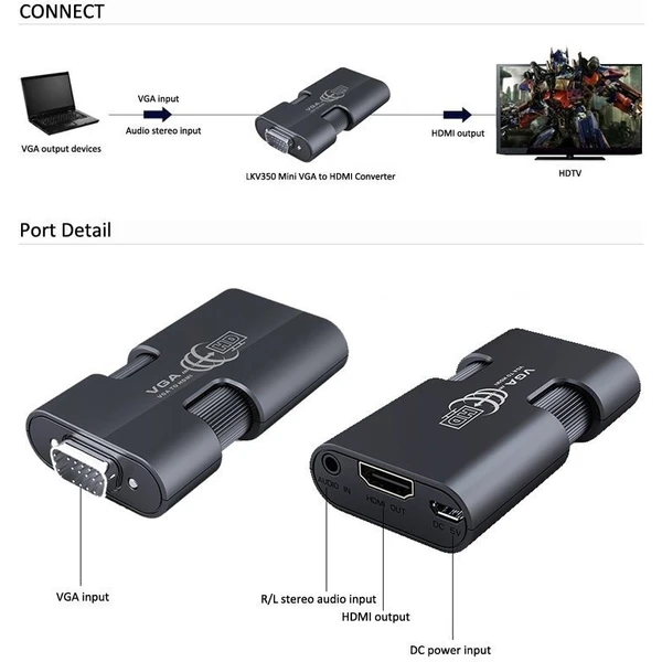PremiumCord VGA + 3,5mm -> HDMI elektronická redukcia čierna - Káble a redukcie - Obrázok MDSU000501