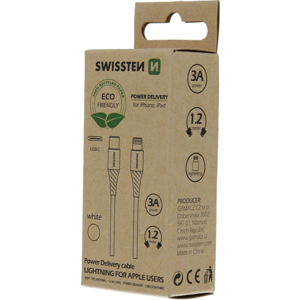 SWISSTEN USB-C/Lightning napájací kábel 1,2m biely - Káble a redukcie - Obrázok MDW5100501