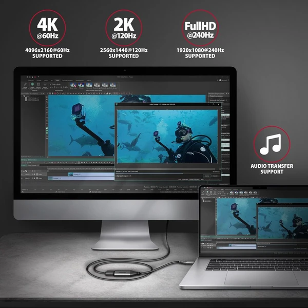 AXAGON USB-C/HDMI redukcia 4K 0,25m čierna - Káble a redukcie - Obrázok MDX3000L01