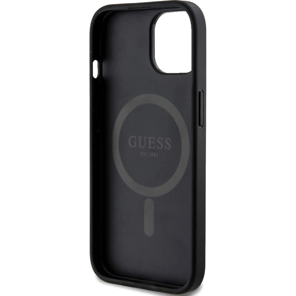 Guess PU Leather 4G Colored Ring MagSafe kryt iPhone 15 čierny - Puzdra - Obrázok MG72000N01