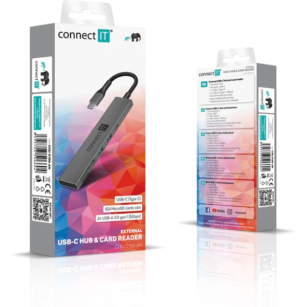 CONNECT IT CompactPRO USB-C hub + čítačka kariet antracitový - USB huby - Obrázok MGTG000K01