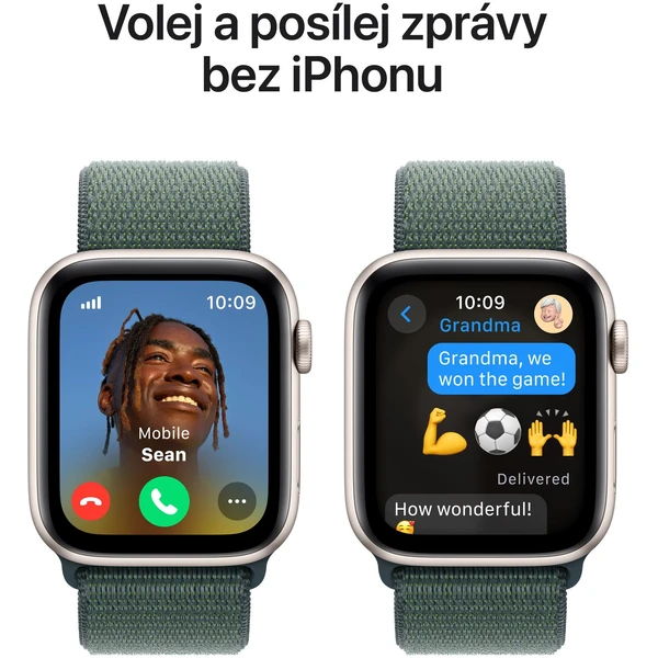 Apple Watch SE (2024) Cellular 44mm Hviezdne biely hliník s jazerne zeleným prevliekacím remienkom - Inteligentné hodinky - Obrázok MHQ7000K01
