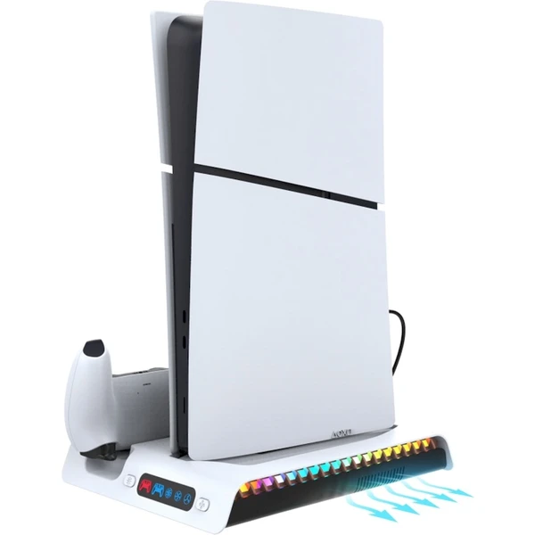 iPega P5S006 Multifunkčný Nabíjací RGB Stojan s Chladením pre PS5 Slim biely - Nabíjačky - Obrázok MHU0000K01