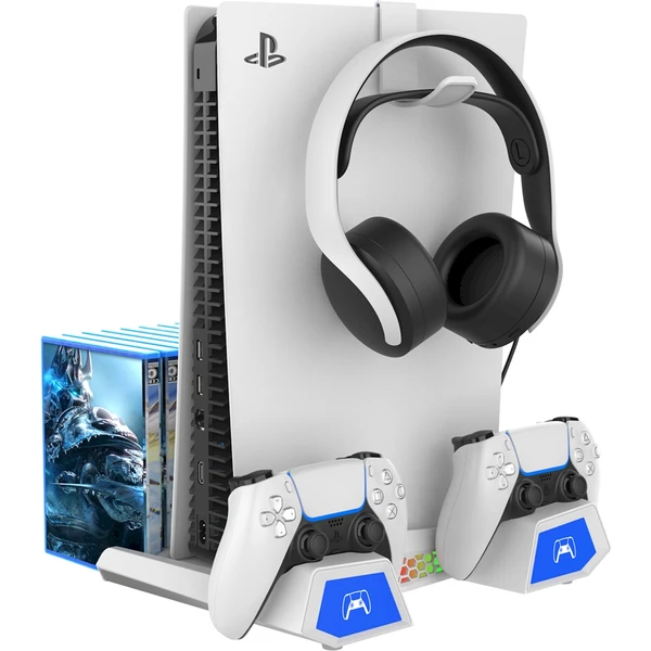 iPega P5S023 Nabíjací Stojan s Chladením pre PS5/PS5 Slim/PS5 Pro biely - Nabíjačky - Obrázok MJU0000K01