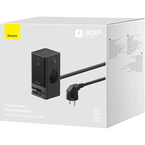 Baseus Nabíjacia stanica PowerCombo Digital 65W EU čierna - Nabíjačky - Obrázok MMS5000N01