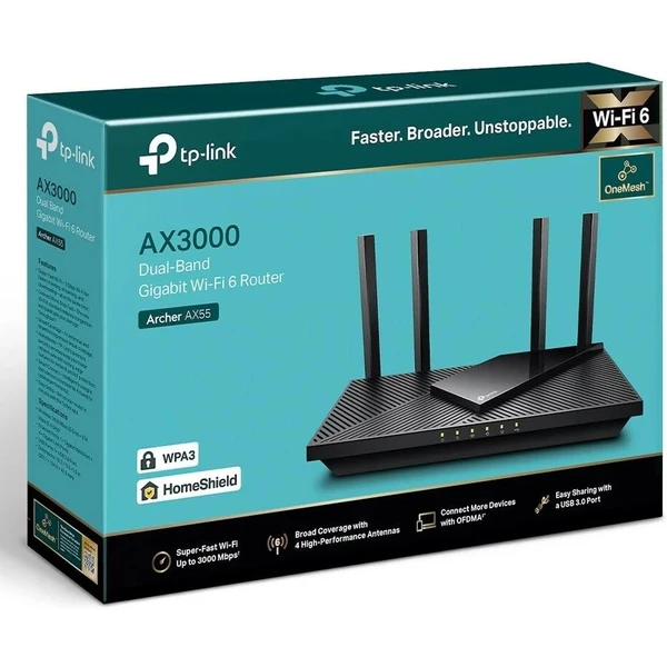 TP-LINK Archer AX55 Wi-Fi 6 router čierny - Wi-Fi routery - Obrázok MN9T600301