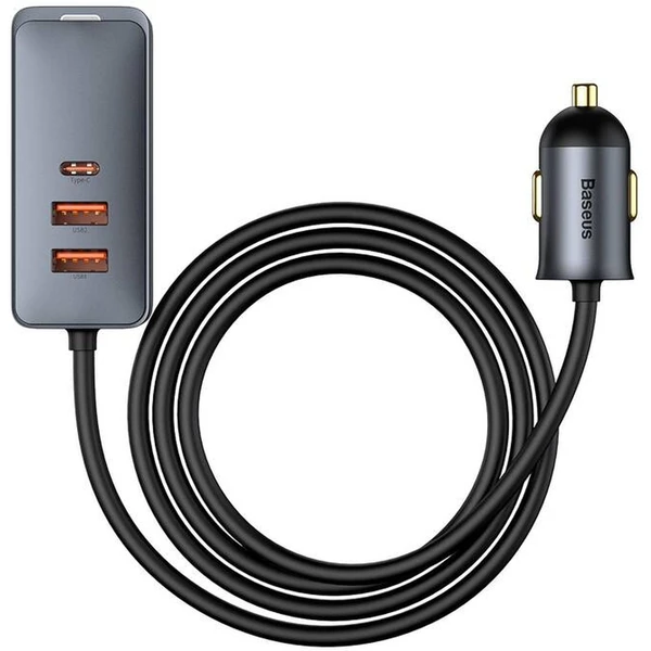 Baseus Rýchlonabíjačka do auta 3xUSB/1xUSB-C120W s predlžovacím káblom 1,5m šedý - Nabíjačky - Obrázok MNS5000N01